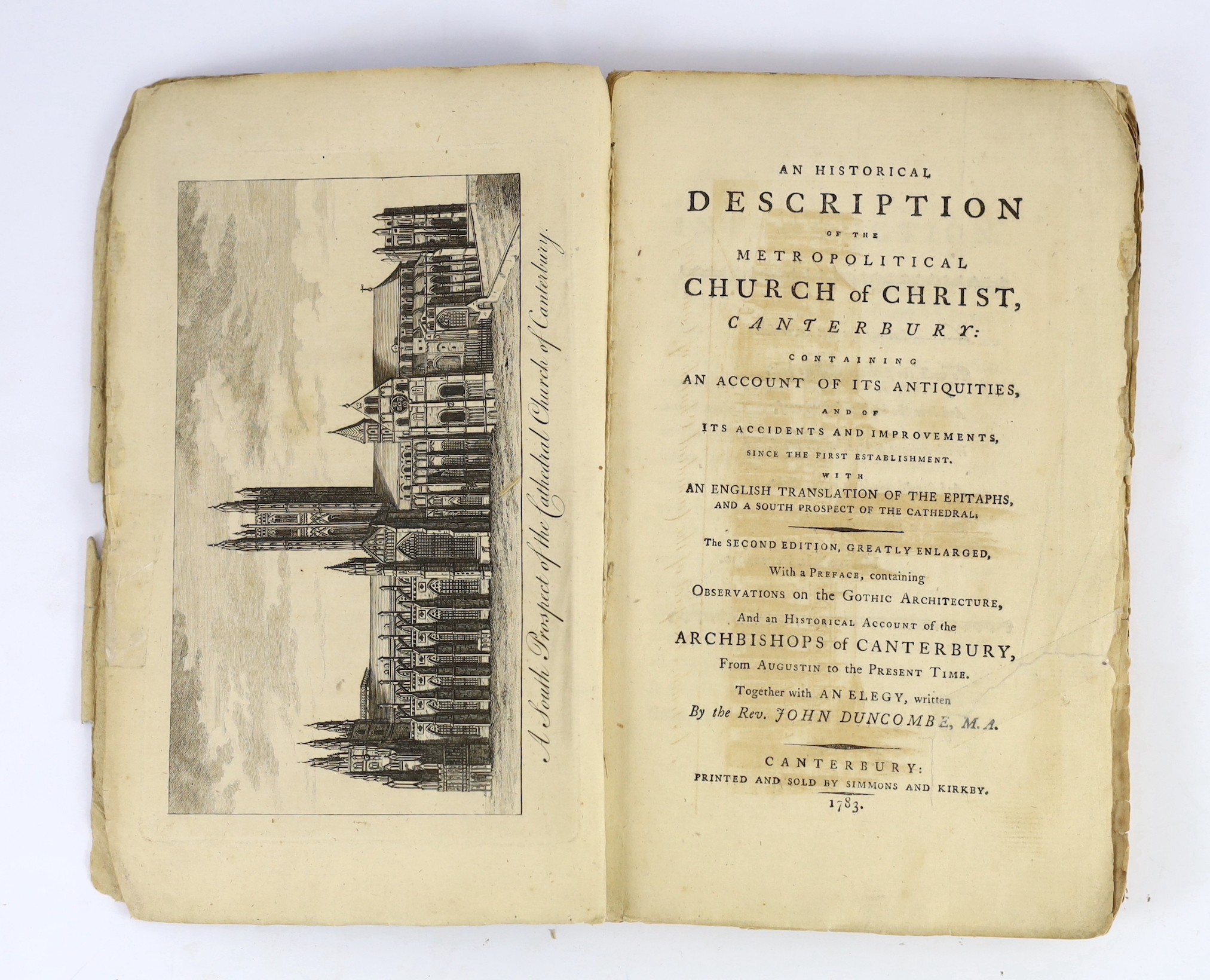 CANTERBURY: (Burnby, John) - An Historical Description of the Metropolitical Church of Christ, Canterbury ... 2nd edition, greatly enlarged ... together with an Elegy, written by the Rev. John Duncombe ... 2 engraved pla